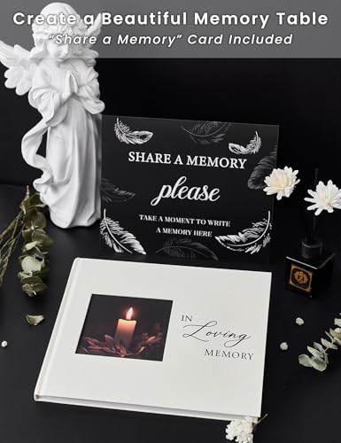 Funeral Guest Book, in Loving Memory Sign in Book with Photo Slot | 330 Entries, Table Sign Card Included, Gold Stamping, Twill-Textured Paper Cover, Celebration of Life Keepsake, 9x7.5", Beige - color: Beige-i