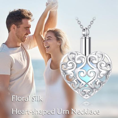 CRMAD Hummingbird/turtle/heart/dragonfly/bee/moon/tree of life Urn Necklace for Ashes Sterling Silver Jewelry for Women Memory Necklace - style: moonstone