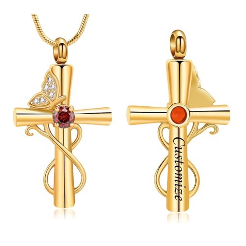 Butterfly Cross Cremation Jewelry Urn Necklaces Cross Butterfly Urn Necklaces for Ashes Memorial Keepsake Pendant for Women Men Gifts With Funnel Kit & Bag - color: Customize