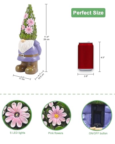Nacome Solar Garden Outdoor Statues Gnome with Succulent - color: Purple Gnome