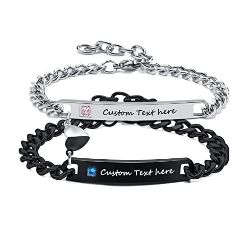 MEALGUET Matching Couple Bracelets for Men Women : His Hers Stainless Steel Cuban Link Chain Bracelets Set for Boyfriend Girlfriend Husband Wife, Romantic Gifts for Valentines Birthday Anniversary - style: Personalized-link style 1