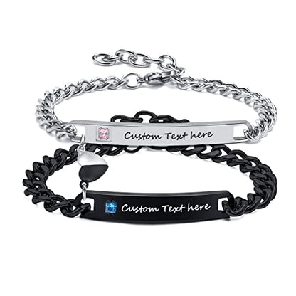 MEALGUET Matching Couple Bracelets for Men Women : His Hers Stainless Steel Cuban Link Chain Bracelets Set for Boyfriend Girlfriend Husband Wife, Romantic Gifts for Valentines Birthday Anniversary - style: Personalized-link style 1