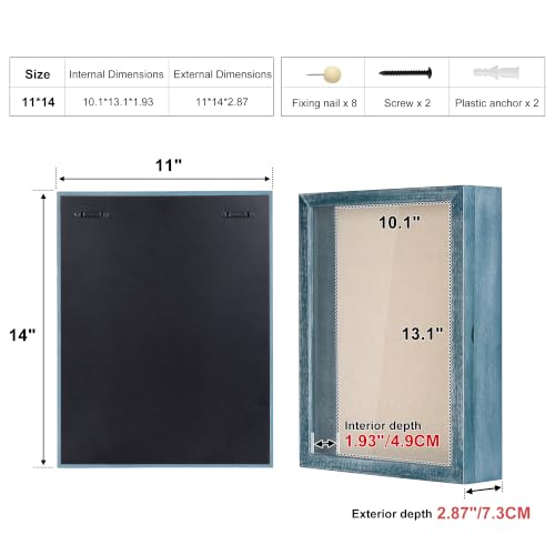 Love-KANKEI Deep Large Shadow Box 11x14,Wood Frame,Memory Box,Rustic Blue - color: Blue, size: 11 x 14