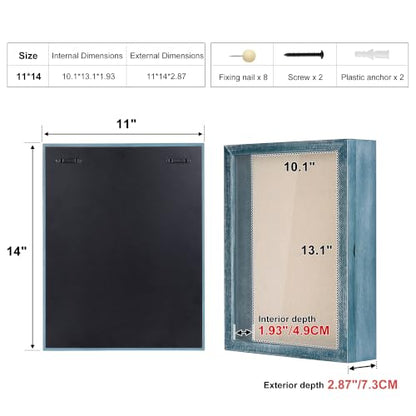 Love-KANKEI Deep Large Shadow Box 11x14,Wood Frame,Memory Box,Rustic Blue - color: Blue, size: 11 x 14