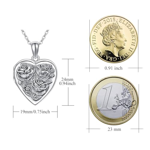 MEDWISE 925 Sterling Silver Locket Necklace That Holds Pictures Photo Necklace Oxidized Rose Flower/Sunflower/Compass/Celtic Heart Pendnat Lockets Gifts for Women Birthday Christmas Gifts - style: D-Custom Rose Flower