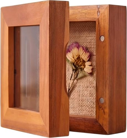 3x3 Tiny Shadow Box Frame, Acacia Wood, Acrylic Front, Brown | Solid acacia wood, clear acrylic front, linen pin board, 0.6-inch depth; for mini photos, pins, coins, flowers and keepsakes - size: 3x3