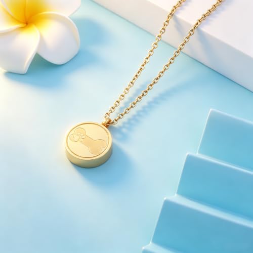 Round Pet Urn Pendant Necklace, Dog Paw Print and Bone Engraved Cremation Jewelry for Ashes, Stainless Steel Dog Keepsake Jewelry Urn Necklaces for Ashes for Women Men - color: Gold