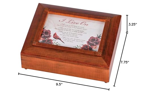 Dicksons Cardinal - I Live On, Woodgrain Finish 9.5 x 7.75 Inch Polymer Keepsake Remembrance Box