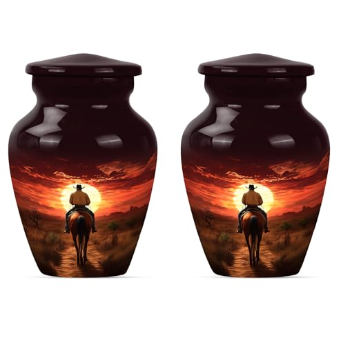 Cowboy Urn for Ashes Adult Male - Keepsake Urns for Human Ashes - Companion Urn for 2 Adults - Small Urns for Human Women - Memorial Ash Containers for Men - 3" Set of 2 - color: Cowboy, size: 3 inch (2 pieces)
