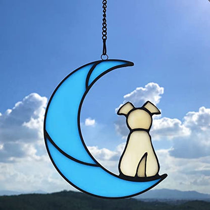 Stained Glass Rainbow Bridge Yellow Dog Memorial Gifts for Loss of Dog Sympathy Remembrance Suncatcher, Angel Wings Pet Loss Bereavement Gifts in Memory of Pet Passing Away Window Hanging. - color: Yellow