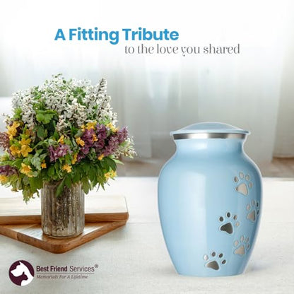 Ottillie Legacy Lt Blue/Pewter/Vert Urn, up to 25lbs - color: Baby Blue, Vertical Pewter Paws, size: Small