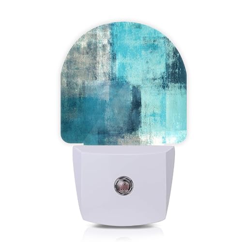 Abstract Painting Turquoise Grey Night Lights Plug into Wall for Girls Boys Room,Night Light LED Lamp Dusk to Dawn Sensor Round Lamp for Bedroom Bathroom Hallway Home Wall Decor Nightlight - color: Abstract Painting Turquoise Grey