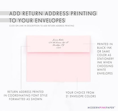 Modern Pink Paper White Floral Funeral Stationery, Memorial Thank You Cards Personalized, Celebration of Life Notecards, Your Choice of Quantity and Envelope Color - color: White and Green