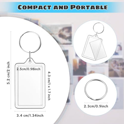 Cositina 50 Pack Acrylic Photo Frame Keychain Clear Photo Insert Blank Keychain Rectangle Picture Frame Keyring Holder for Men Women DIY Projects