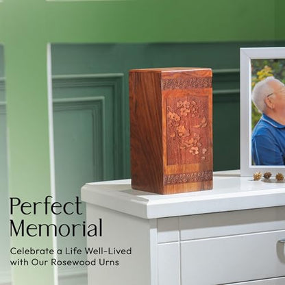 Cherry Blossoms Adult Ashes Urn 10 Inch, Wooden Memorial Urns for Female | Decorative Cremation Urns for Men, Burial Urn 200 Cu" for Adult Human Ashes