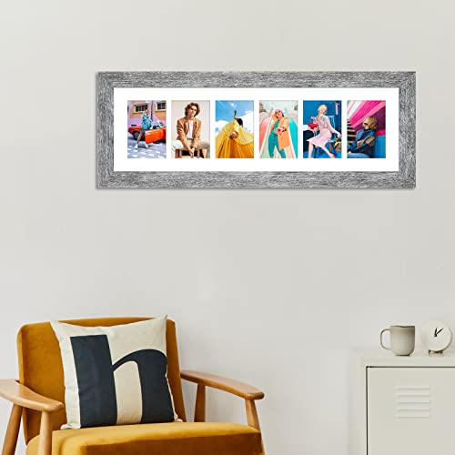 8x26 Collage Frame, 6 Open 4x6 Photo Frame Collage for Wall - color: Grey, size: 8x26 - (6 open4x6）