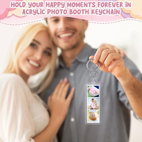 MTLEE 12 Pcs Mini Photo Strip Keychain Frame 1x3 Inch Acrylic Photo Booth Keychain Double Sided Keyring Blank DIY Custom Gift - style: Round Clasp