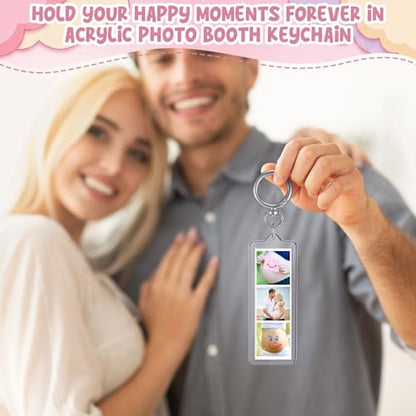 MTLEE 12 Pcs Mini Photo Strip Keychain Frame 1x3 Inch Acrylic Photo Booth Keychain Double Sided Keyring Blank DIY Custom Gift - style: Round Clasp