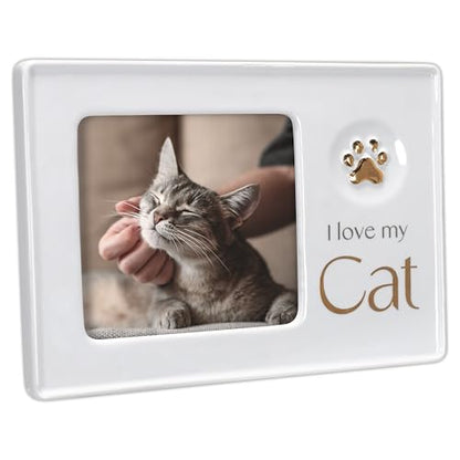 Malden International Designs 4x4 I love my Cat Ceramic Photo Frame White Charcoal Gray Metallic Gold