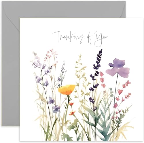 Old English Co. 'Thinking of You' Condolences Greeting Card for Loved Ones - Watercolour Flower Meadow Butterfly Sympathy Card - Deepest Sympathy Card for Men and Women | Blank Inside Envelope