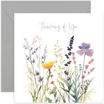 Old English Co. 'Thinking of You' Condolences Greeting Card for Loved Ones - Watercolour Flower Meadow Butterfly Sympathy Card - Deepest Sympathy Card for Men and Women | Blank Inside Envelope