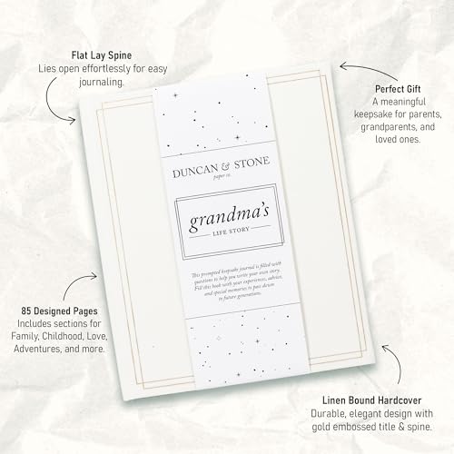 Duncan & Stone Grandma Story Journal, Life Memory Book, Prompts, Ivory | Linen-bound keepsake with prompts & family tree for Grandma to share her life story; an 85-page gift for grandmother - style: Your Story Grandma