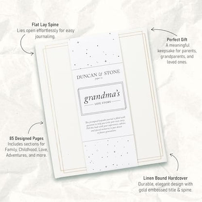 Duncan & Stone Grandma Story Journal, Life Memory Book, Prompts, Ivory | Linen-bound keepsake with prompts & family tree for Grandma to share her life story; an 85-page gift for grandmother - style: Your Story Grandma