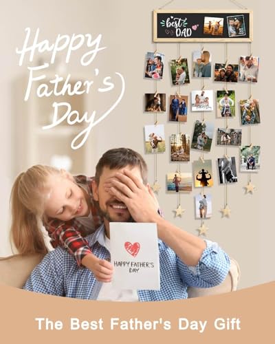 SF SOONEAT Picture Frames Collage Wall Decor, Hanging Photo Display Multiple Family Tree Polaroid Celebration of Life Decorations with String, Blackboard, 30 Clips
