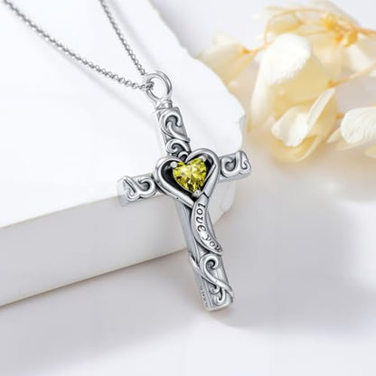 TOUPOP Cross Urn Necklaces for Ashes Birthstone Cremation Jewelry 925 Sterling Silver Cross Memorial Keepsake Jewelry for Women (with Funnel Filler) - color: 08-August-Peridot