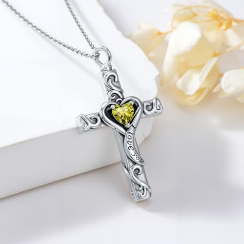TOUPOP Cross Urn Necklaces for Ashes Birthstone Cremation Jewelry 925 Sterling Silver Cross Memorial Keepsake Jewelry for Women (with Funnel Filler) - color: 08-August-Peridot