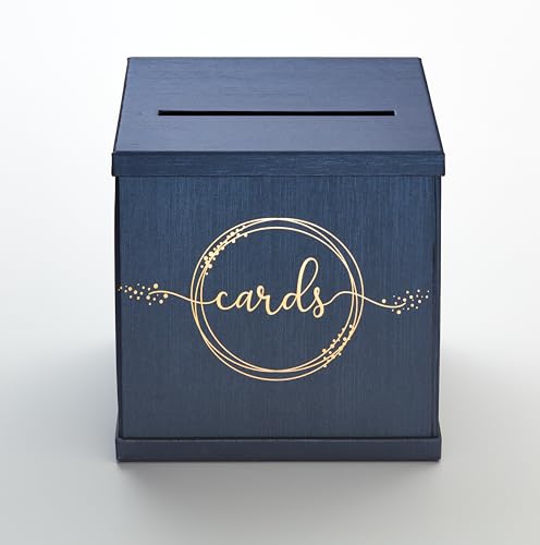 Blue & Gold Card Box, Large 10x10 Navy Gift Card Box for Party, Graduation | Wedding Reception, Bridal & Baby Shower, Sweet 16, Funeral, Birthday, Quinceanera, Retirement, Envelope Holder, Money Basket