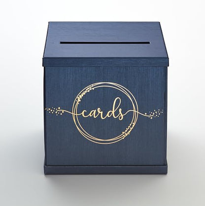 Blue & Gold Card Box, Large 10x10 Navy Gift Card Box for Party, Graduation | Wedding Reception, Bridal & Baby Shower, Sweet 16, Funeral, Birthday, Quinceanera, Retirement, Envelope Holder, Money Basket