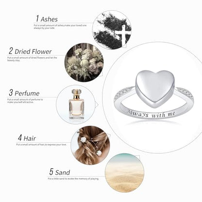 BEILIN 925 Sterling Silver Heart Urn Ring for Women Ash Cremation Jewelry