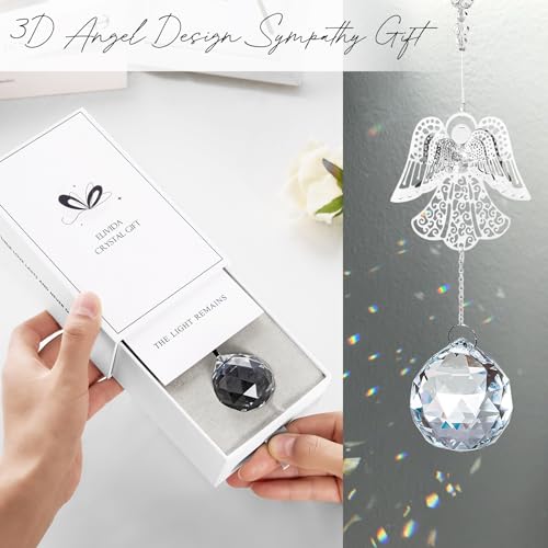 Sympathy Gifts for Loss of Loved One, Angel Design Memorial Suncathcer | Bereavement Gifts Crysal Ornament for Loss of Mom Dad Pet, Grief Gifts for Women, Miscarriage Gift for Mothers with Card - style: Vivid Angel