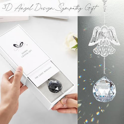 Sympathy Gifts for Loss of Loved One, Angel Design Memorial Suncathcer | Bereavement Gifts Crysal Ornament for Loss of Mom Dad Pet, Grief Gifts for Women, Miscarriage Gift for Mothers with Card - style: Vivid Angel