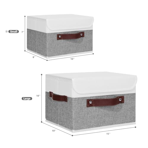 ANMINY Fabric Storage Box Bins with Lids, Gray White, 10"x8"x7" - color: Gray White, size: Small (Pack of 1)