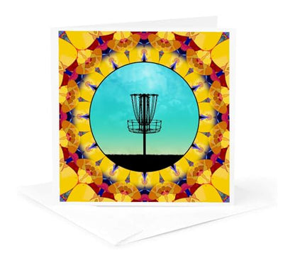 3dRose Disc Golf Abstract Basket - colorful mandala frisbee disc golf design 1 Greeting Card with envelope