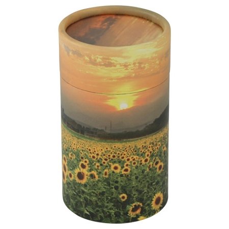 Sunflowers Scattering Tube - Extra Small, Biodegradable Cremation Urn for Ashes, Extra Small Sized Cremation Urn, 5.25 Inches High - color: Sunflowers
