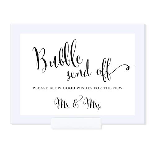 Andaz Press Wedding Framed Party Signs, Formal Black and White, 5x7-inch, Bubble Send Off Please Blow Good Wishes for the New Mr. & Mrs. Sign, 1-Pack, Includes Frame - color: Activity Bubble Send Off
