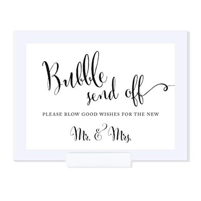 Andaz Press Wedding Framed Party Signs, Formal Black and White, 5x7-inch, Bubble Send Off Please Blow Good Wishes for the New Mr. & Mrs. Sign, 1-Pack, Includes Frame - color: Activity Bubble Send Off