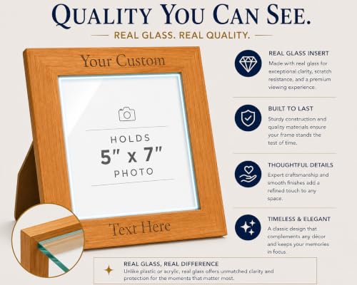 Personalized Add Your Custom Text Hanging/Tabletop Wall Natural Alder Wood Picture Photo Frame Customizable (5x7-inch Horizontal) - size: 5x7-inch Horizontal