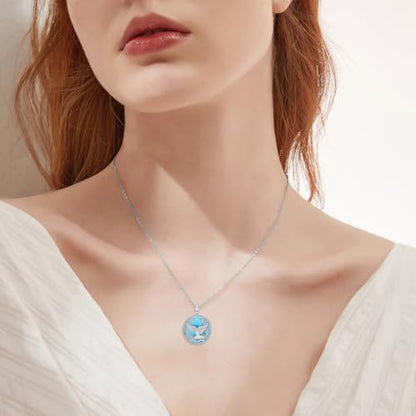 Dove/Hummingbird/Red Cardinal/Dragonfly/Butterfly Necklace 925 Sterling Silver Turquoise/Opal/MoonStone/Crystal/Malachite Bird Necklace Dove Pendant Jewelry for Women Men - color: Dove Larimar