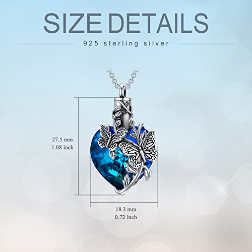 PELOVNY Urn Necklace for Ashes 925 Sterling Silver Butterfly Dragonfly Bee Phoenix Hummingbird Urn Necklaces Animal Crystal Cremation Jewelry for Ashes Cat Dog Pet Memorial Gifts - color: 04-Butterfly Urn