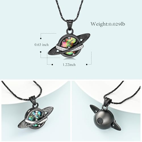 Imrsanl Saturn Urn Necklace Cremation Jewelry for Women Men - color: Black
