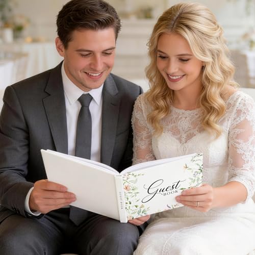 EVERLORIA Wedding Guest Book, Leather Guest Sign in Book, 108 Blank Pages Signature Guestbook for Wedding Reception Anniversary Bridal Baby Shower Quinceanera Birthday Graduation, 9"x7" - color: Floral B