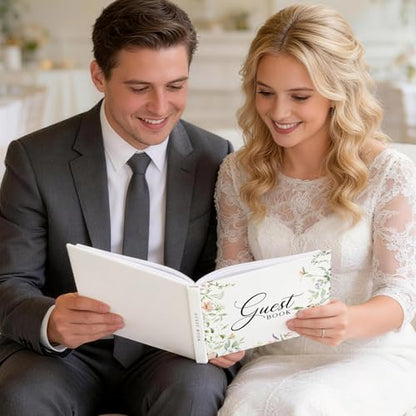 EVERLORIA Wedding Guest Book, Leather Guest Sign in Book, 108 Blank Pages Signature Guestbook for Wedding Reception Anniversary Bridal Baby Shower Quinceanera Birthday Graduation, 9"x7" - color: Floral B
