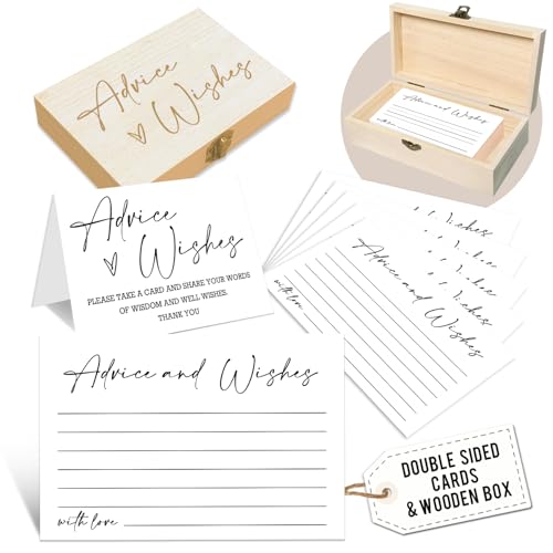 Advice and Wishes Cards with Box - 50 Pcs Minimalism Advice Cards for Wedding, Bridal Shower, Baby Shower, Well Wishes Box for Graduation, Christmas, Birthday Party Decorations -A02 - color: B White