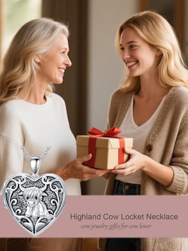 Personalized Heart Locket Necklace That Holds Pictures 925 Sterling Silver Custom Photo Lockets Necklaces Jewelry Gifts for Family Women Lover - color: Highland cow, style: Locket Only