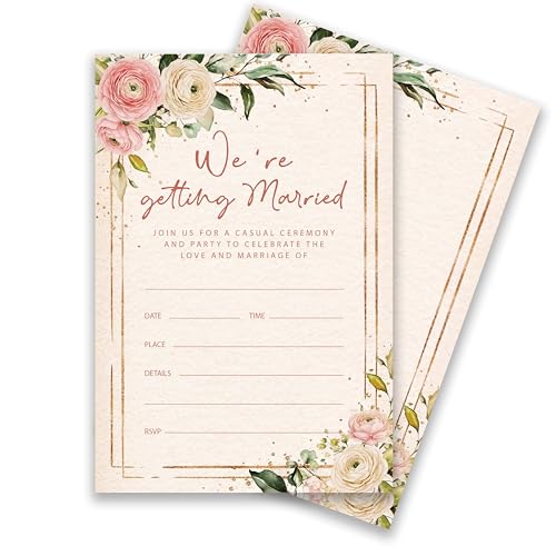Floral Wedding Invitation Cards with Envelopes, 20 Sets Ranunculus Wedding Invites, Eucalyptus Greenery Bridal Shower Engagement Announcement 4x6 Inch We're Getting Married Invitations (215) - color: Pink Ranunculus