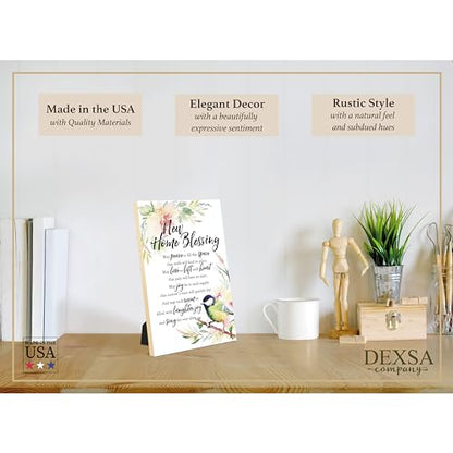 DEXSA New Home Blessing Wood Plaque with Inspiring Quotes 6"x9" - Elegant Frame Wall & Tabletop Decoration | Easel & Hanging Hook | Christian Family Religious Home Decor Saying | Made in the USA - style: Home Blessing
